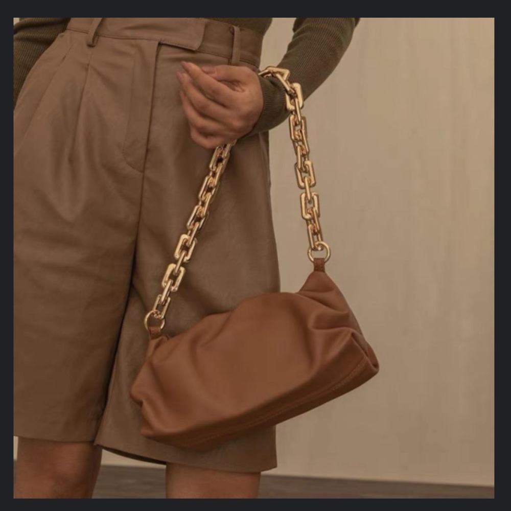 Elegant Brown Chain Shoulder Bag Crossbody